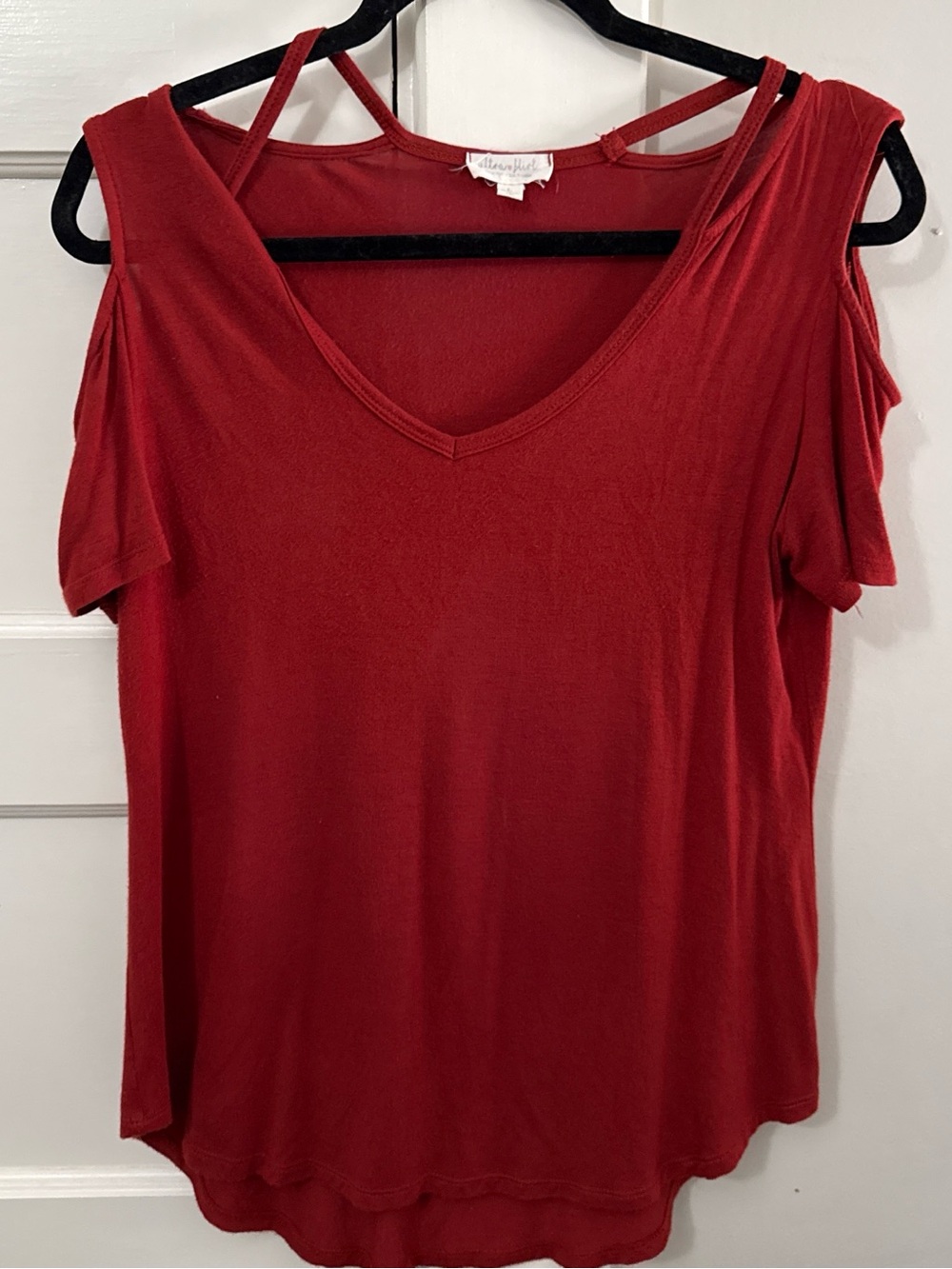 Women's Red V-Neck Cold-Shoulder Top